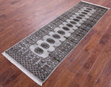 Grey Bokhara Hand-Knotted Wool Runner Rug - 2' 7" X 8' 0"