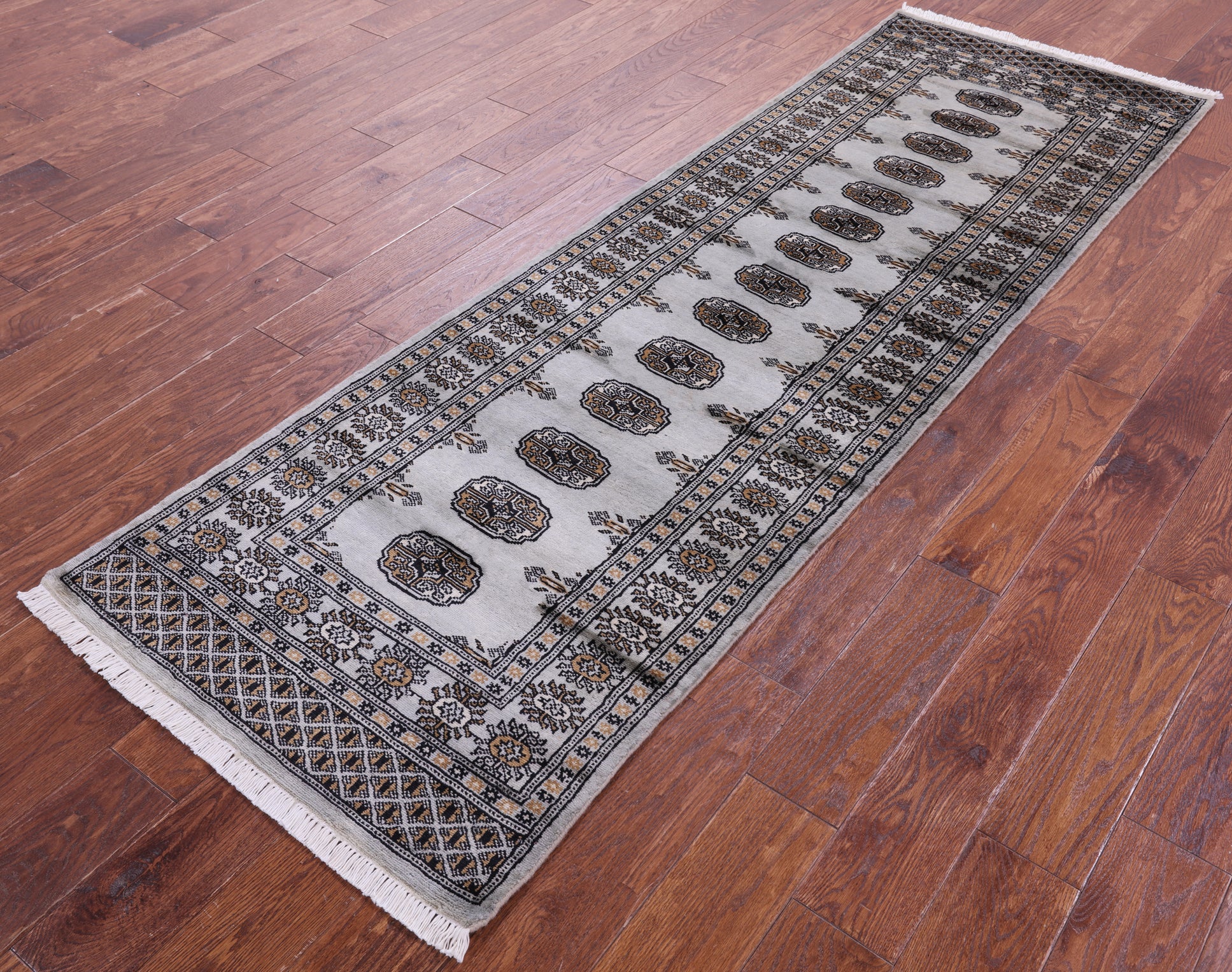 Grey Bokhara Hand-Knotted Wool Runner Rug - 2' 7" X 8' 0"