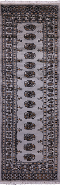 Grey Bokhara Hand-Knotted Wool Runner Rug - 2' 7" X 8' 0"