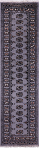 Grey Bokhara Handmade Wool Runner Rug - 2' 7" X 10' 3"