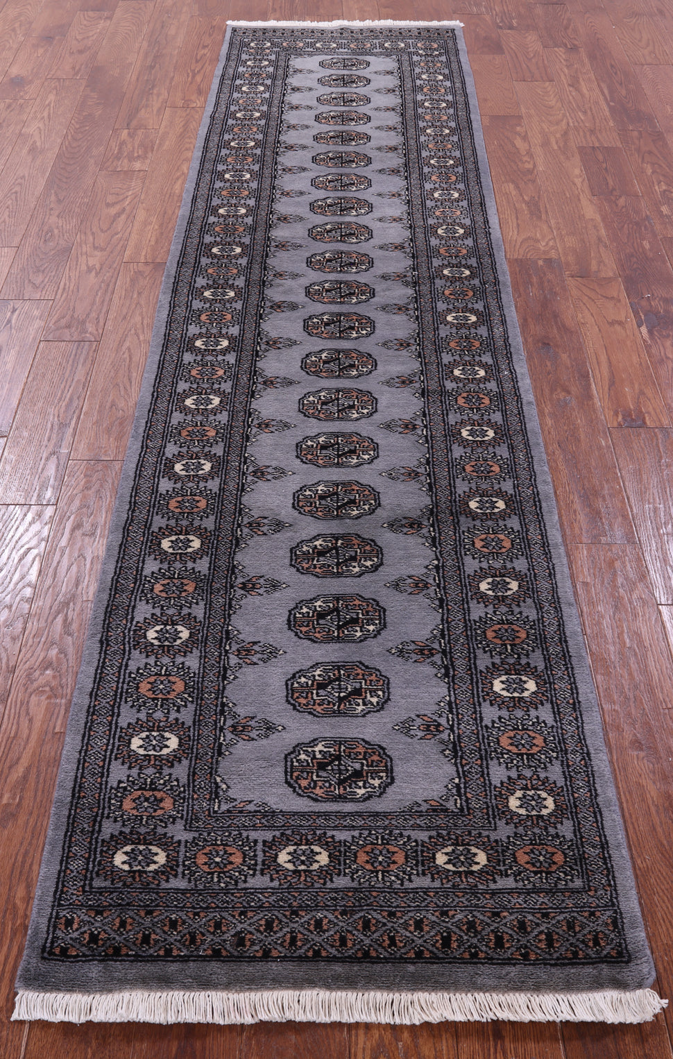 Grey Bokhara Handmade Wool Runner Rug - 2' 7" X 10' 3"