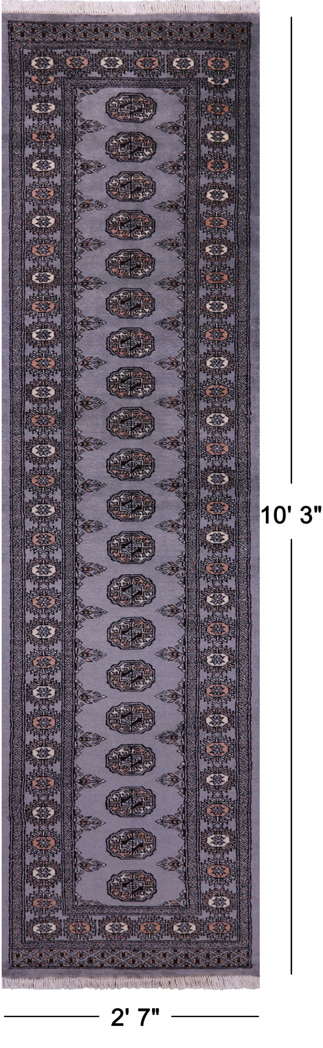 Grey Bokhara Handmade Wool Runner Rug - 2' 7" X 10' 3"