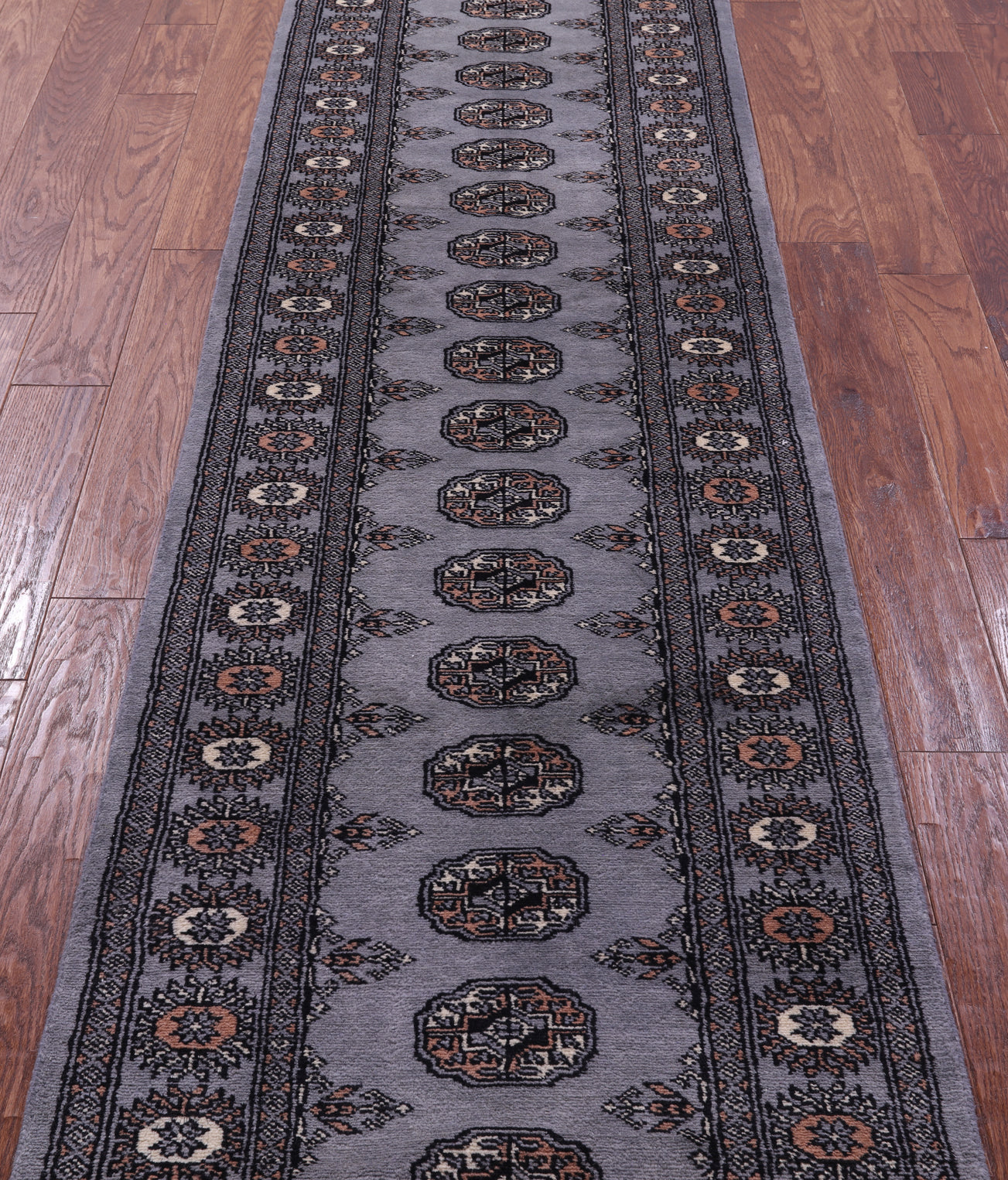 Grey Bokhara Handmade Wool Runner Rug - 2' 7" X 10' 3"