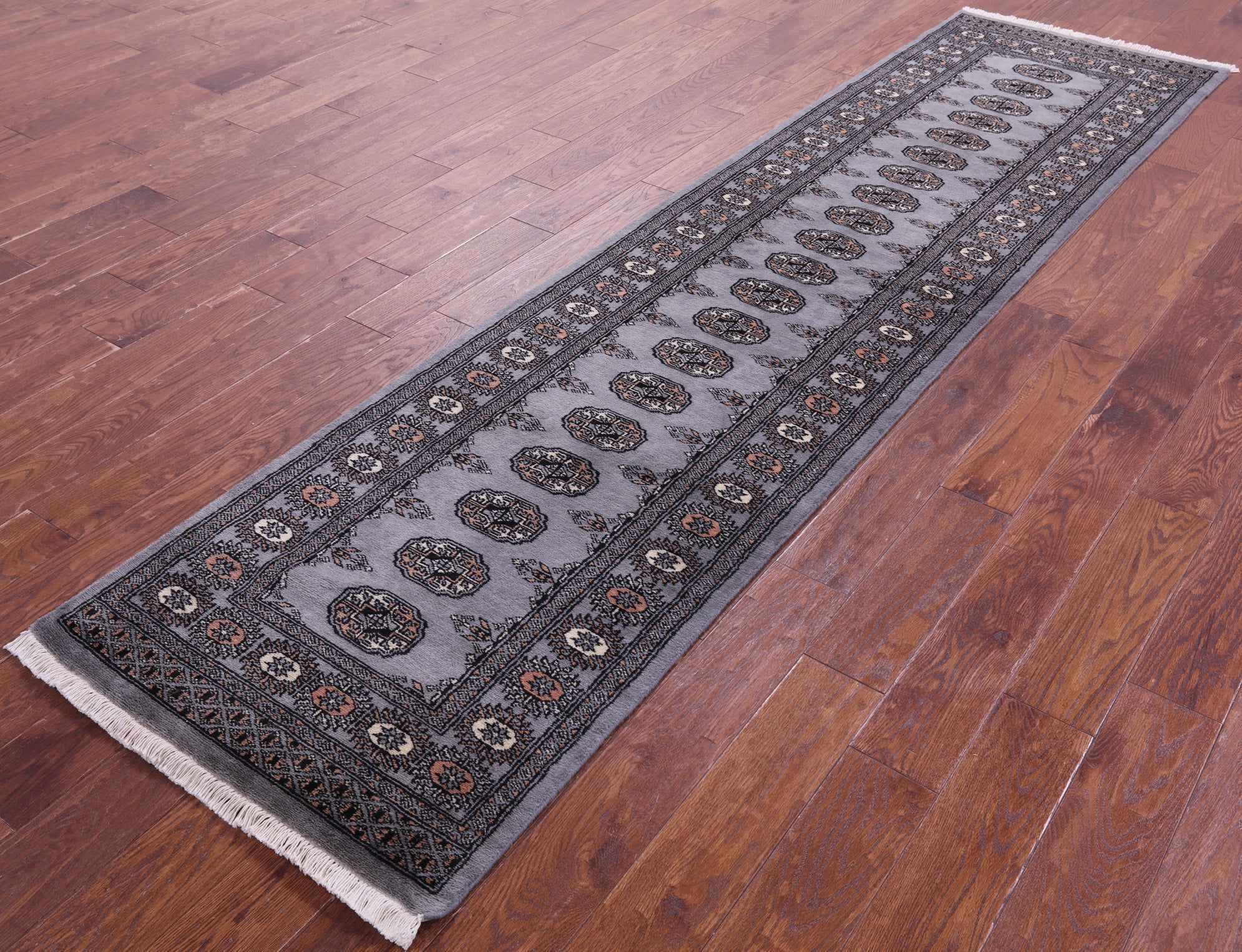 Grey Bokhara Handmade Wool Runner Rug - 2' 7" X 10' 3"