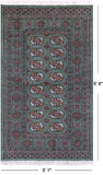 Green Bokhara Hand-Knotted Wool Rug - 3' 1" X 5' 6"