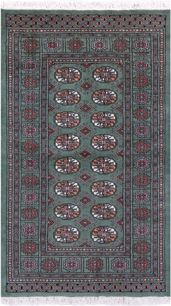 Green Bokhara Hand-Knotted Wool Rug - 3' 1" X 5' 6"