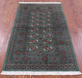 Green Bokhara Hand-Knotted Wool Rug - 3' 1" X 5' 6"