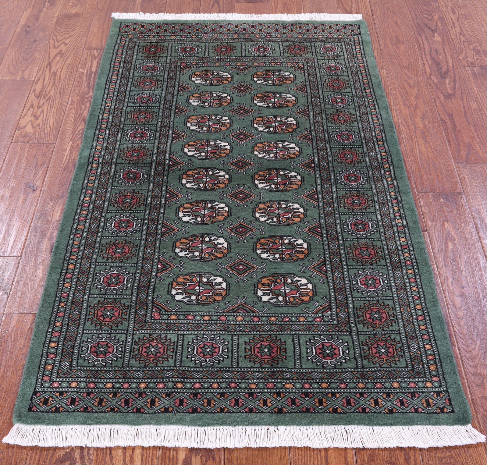 Green Bokhara Hand-Knotted Wool Rug - 3' 1" X 5' 6"
