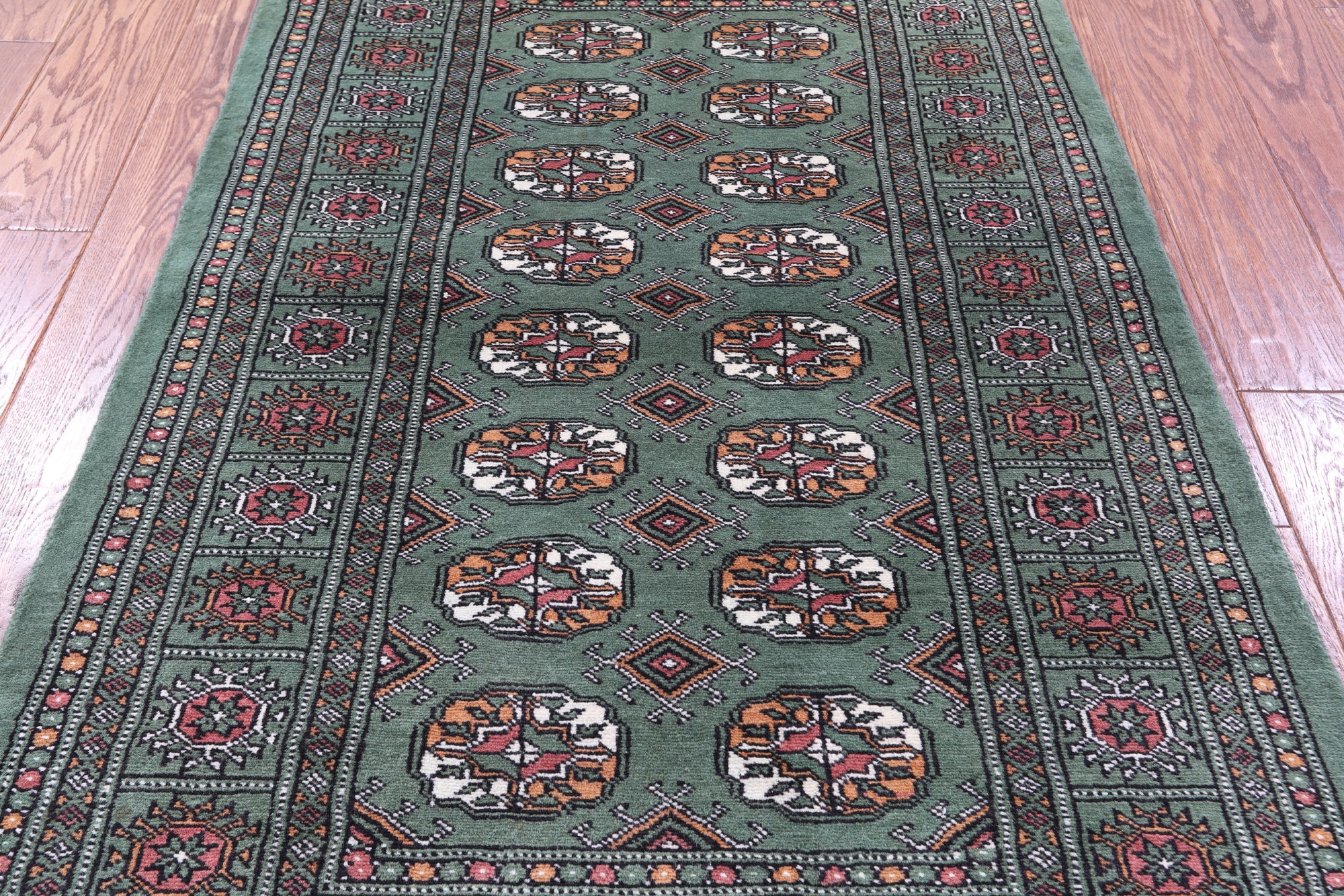 Green Bokhara Hand-Knotted Wool Rug - 3' 1" X 5' 6"