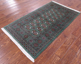Green Bokhara Hand-Knotted Wool Rug - 3' 1" X 5' 6"