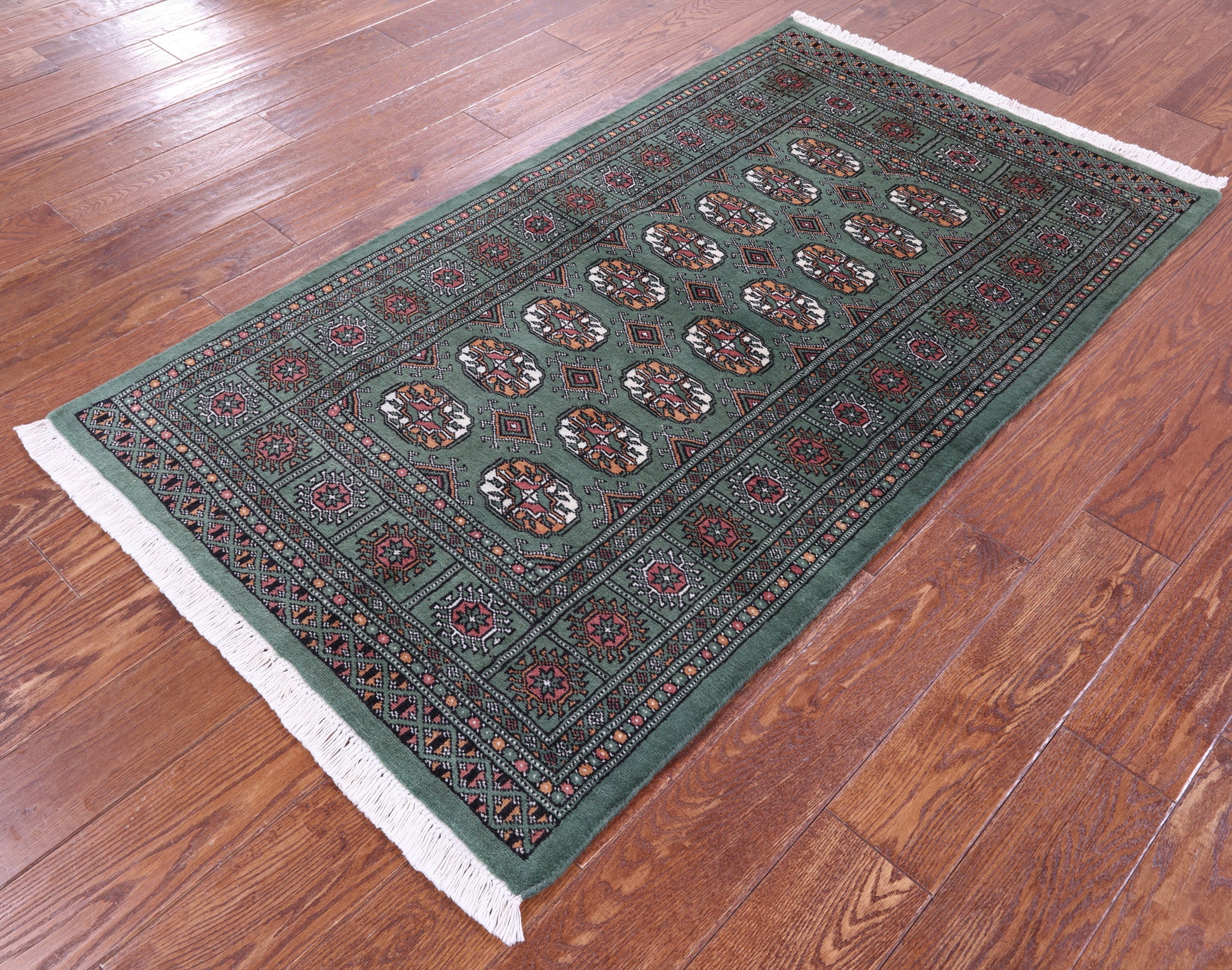 Green Bokhara Hand-Knotted Wool Rug - 3' 1" X 5' 6"