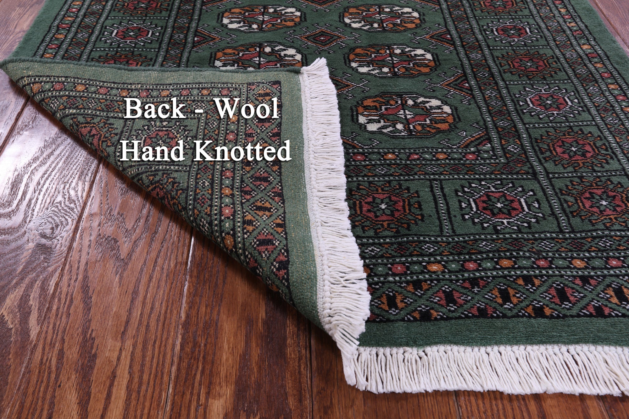 Green Bokhara Hand-Knotted Wool Rug - 3' 1" X 5' 6"