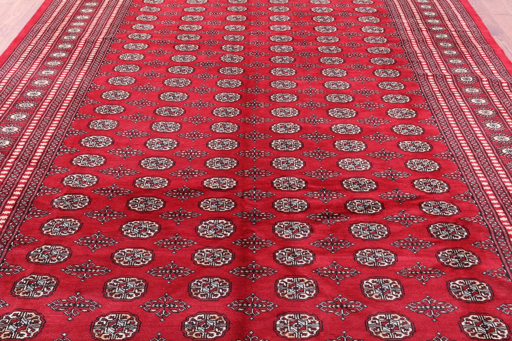 Red Bokhara Handmade Wool Rug - 9' 1" X 12' 1"
