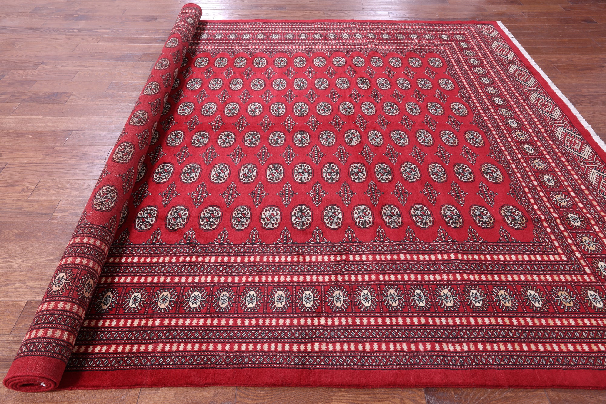 Red Bokhara Handmade Wool Rug - 9' 1" X 12' 1"