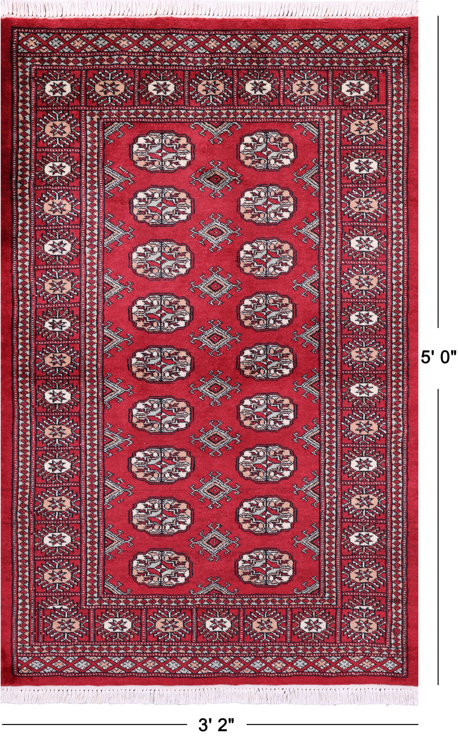 Red Bokhara Hand-Knotted Wool Rug - 3' 2" X 5' 0"
