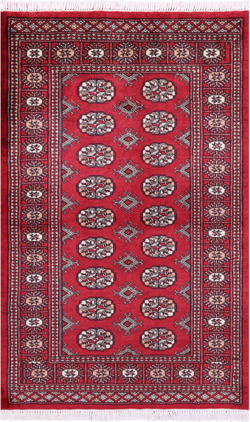 Red Bokhara Hand-Knotted Wool Rug - 3' 2" X 5' 0"