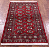 Red Bokhara Hand-Knotted Wool Rug - 3' 2" X 5' 0"