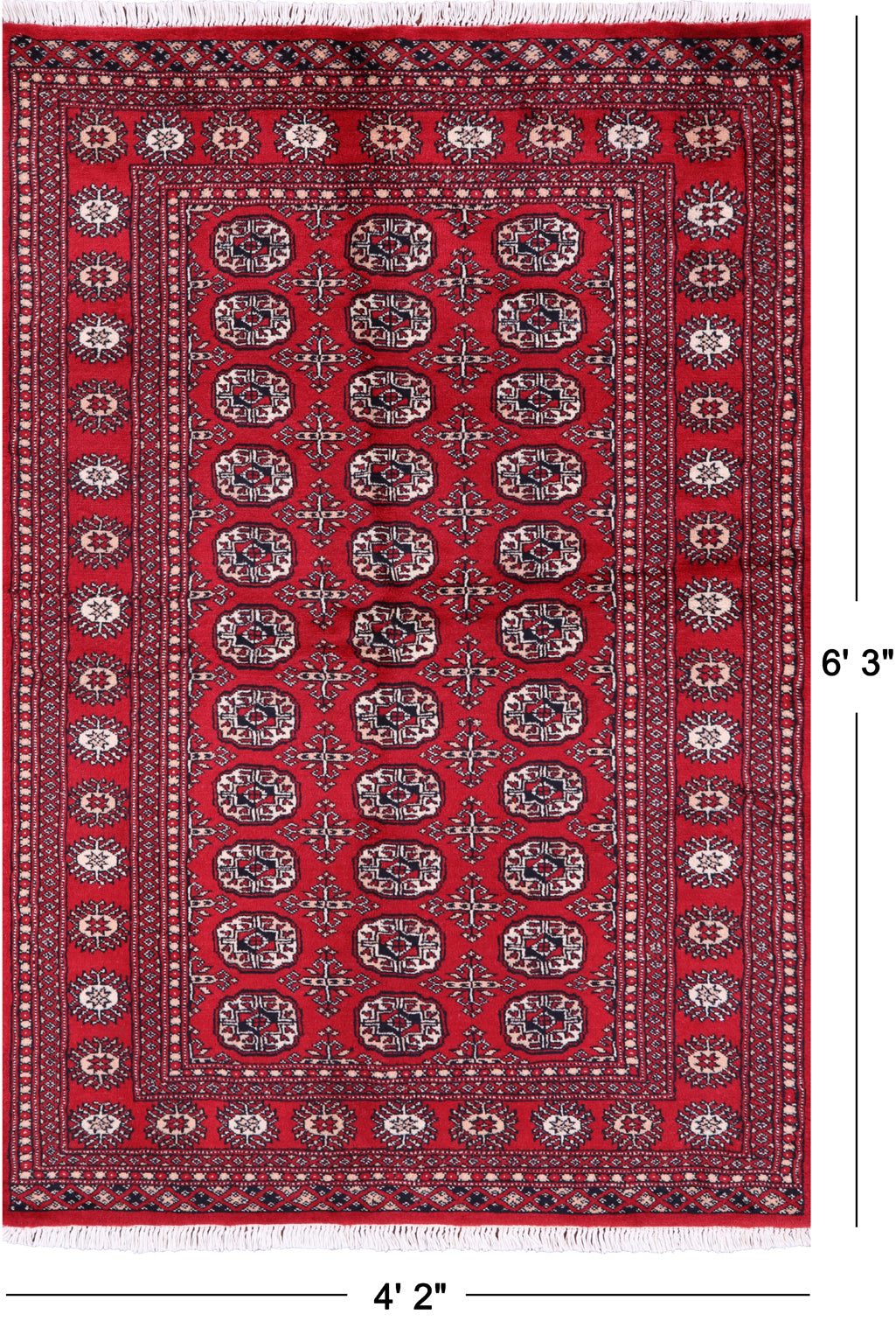 Red Bokhara Handmade Wool Rug - 4' 2" X 6' 3"