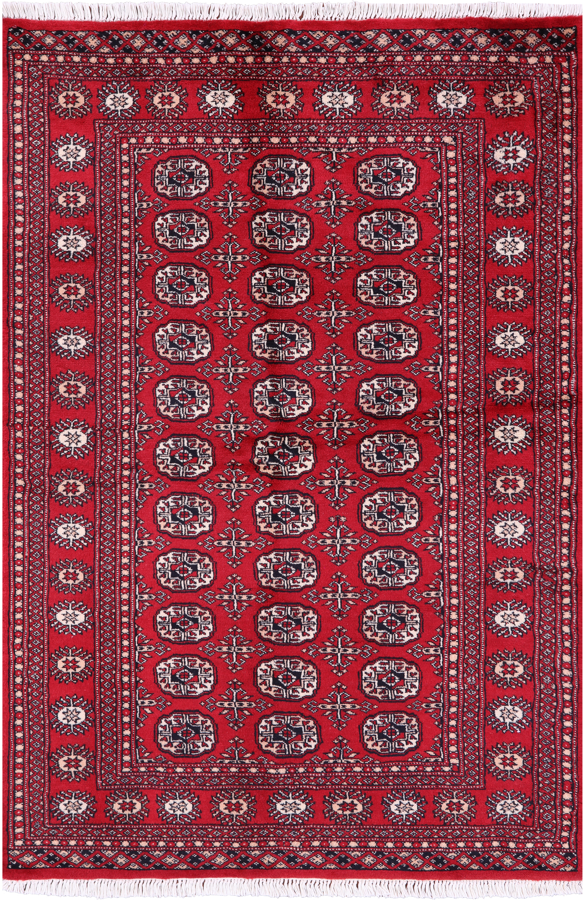 Red Bokhara Handmade Wool Rug - 4' 2" X 6' 3"