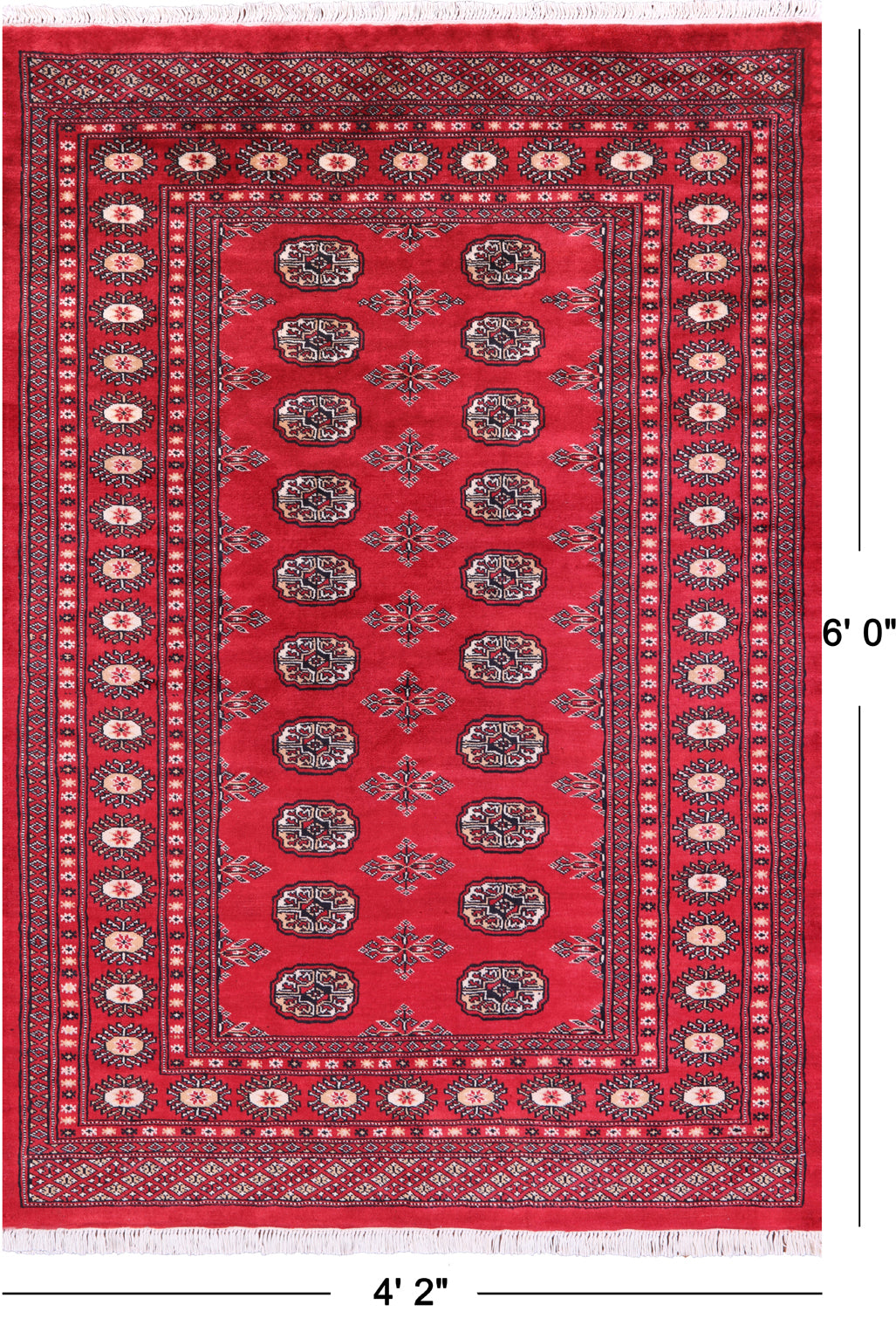 Red Bokhara Hand-Knotted Wool Rug - 4' 2" X 6' 0"