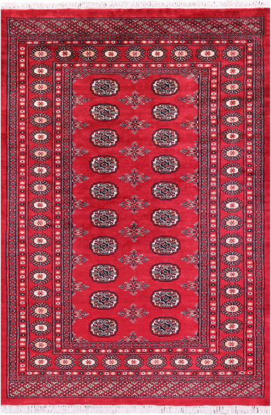 Red Bokhara Hand-Knotted Wool Rug - 4' 2" X 6' 0"