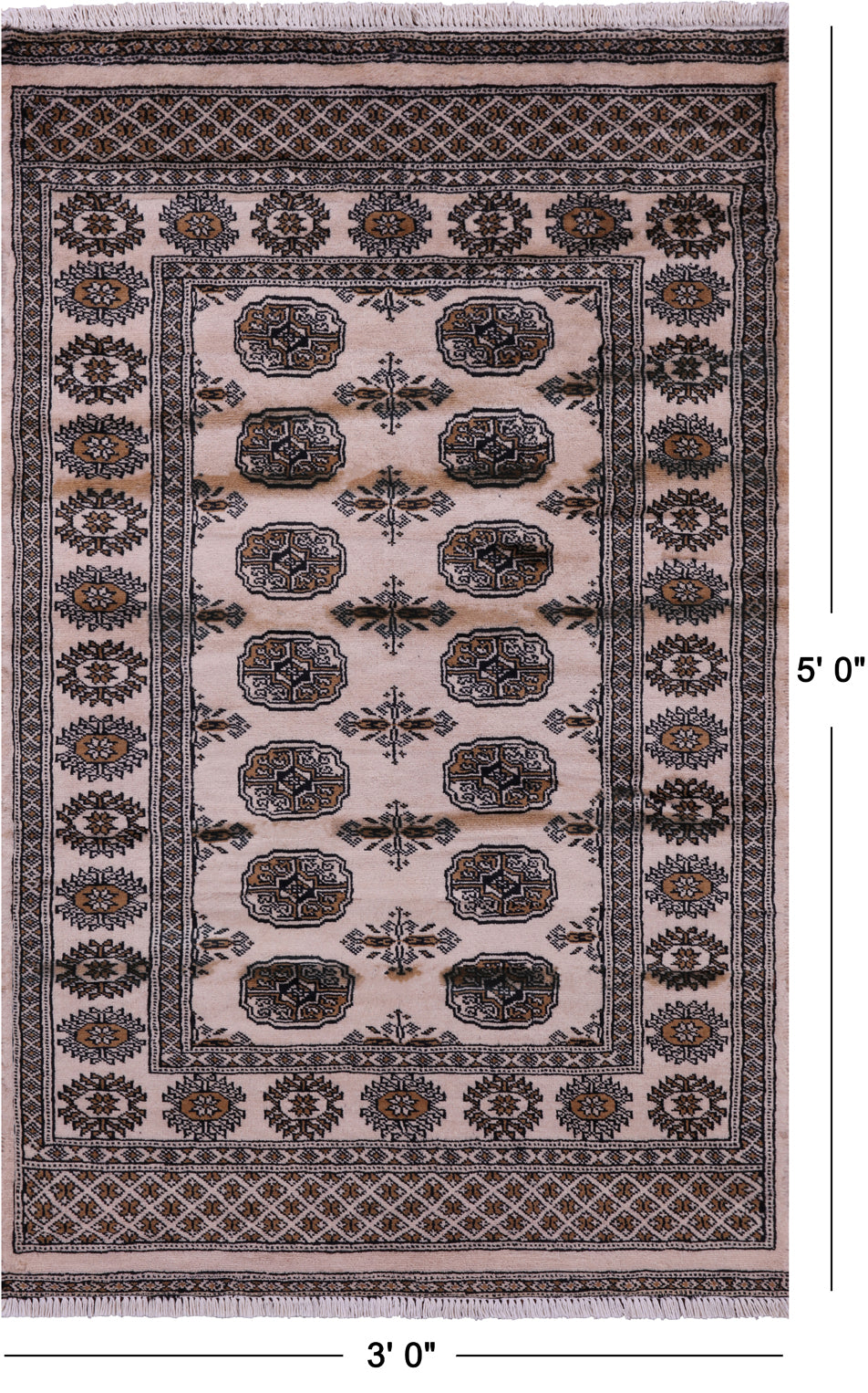 Ivory Bokhara Hand-Knotted Wool Rug - 3' 0" X 5' 0"