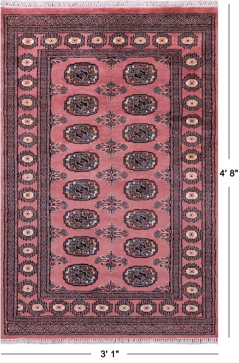Pink Bokhara Hand-Knotted Wool Rug - 3' 1" X 4' 8"