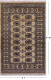 Olive Green Bokhara Hand-Knotted Wool Rug - 3' 1" X 4' 10"