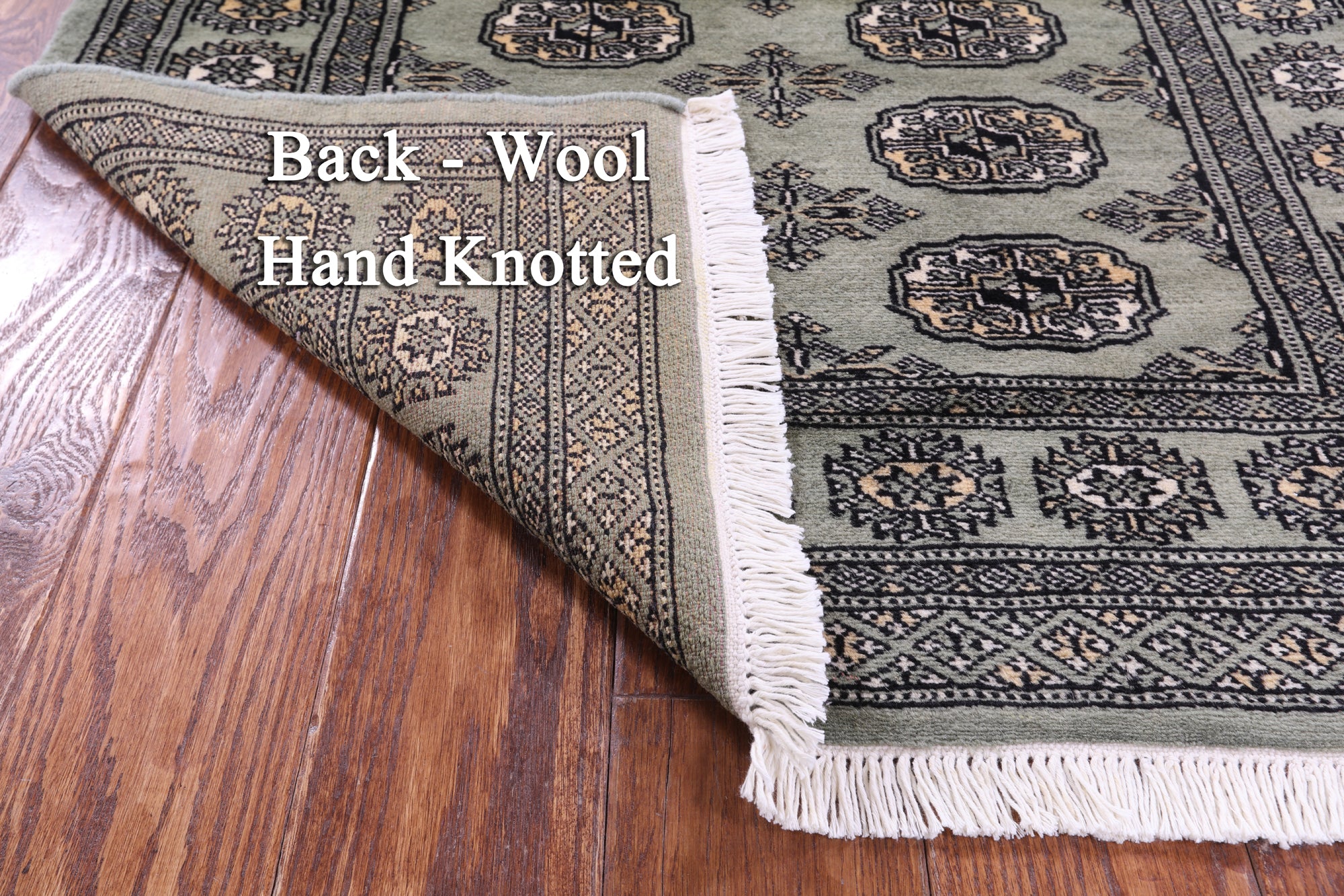 Green Bokhara Handmade Wool Rug - 3' 0" X 5' 0"