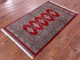 Red Bokhara Handmade Wool Rug - 3' 0" X 4' 10"