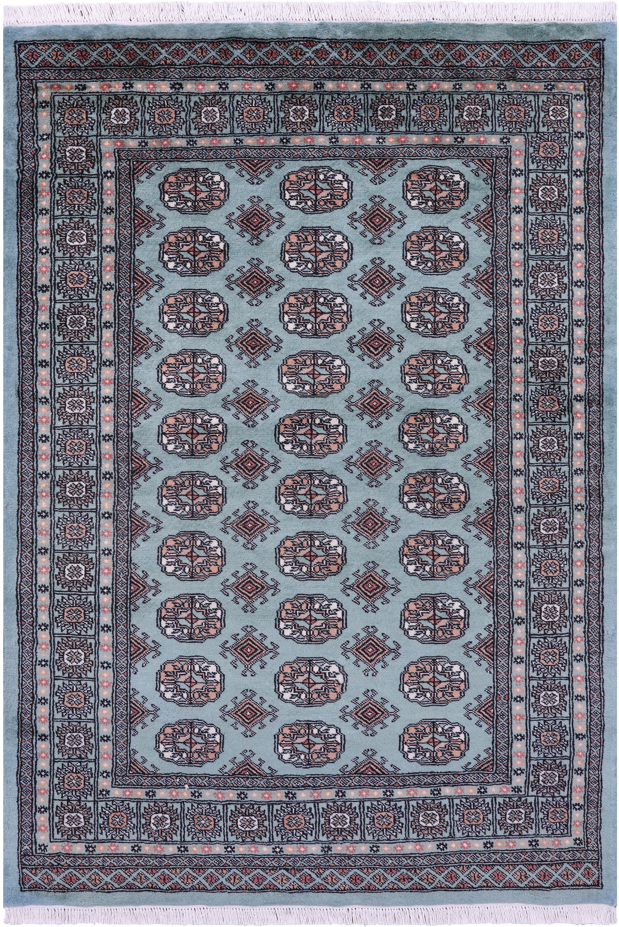 Green Bokhara Hand-Knotted Wool Rug - 4' 2" X 6' 1"