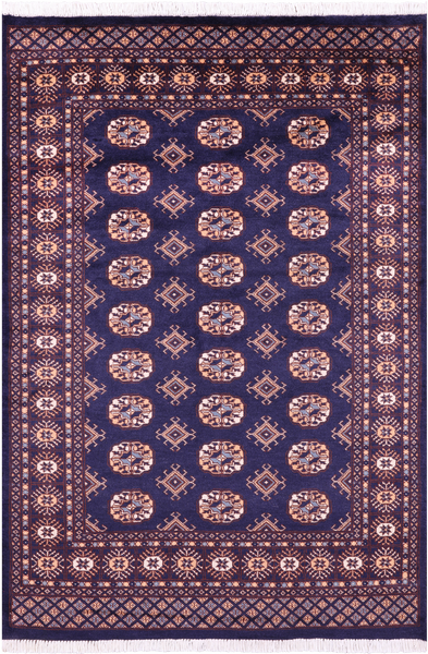 Navy Blue Bokhara Handmade Wool Rug - 4' 4" X 6' 3"