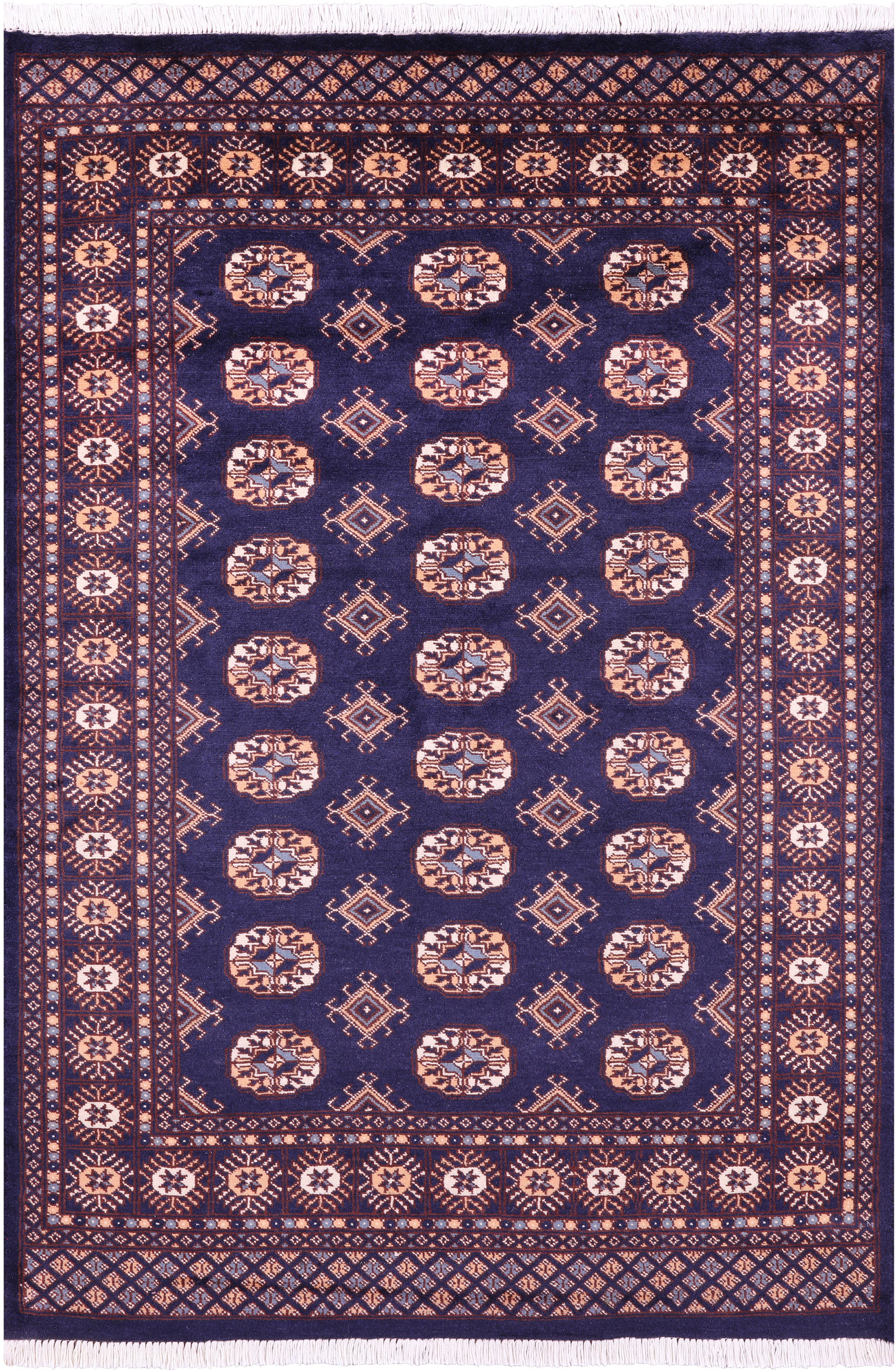 Navy Blue Bokhara Handmade Wool Rug - 4' 4" X 6' 3"