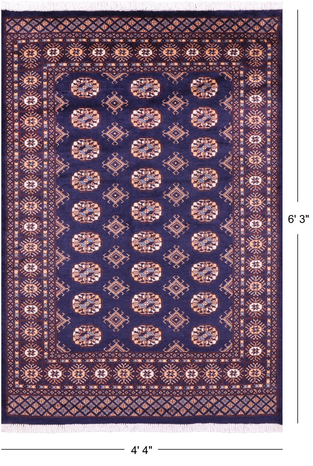 Navy Blue Bokhara Handmade Wool Rug - 4' 4" X 6' 3"