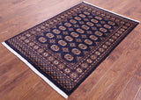 Navy Blue Bokhara Handmade Wool Rug - 4' 4" X 6' 3"