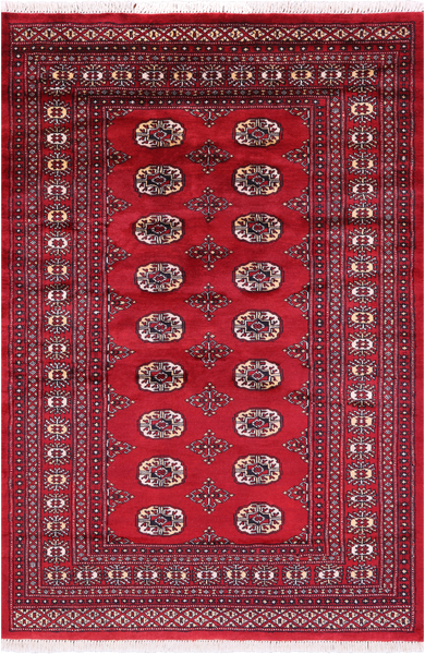 Red Bokhara Handmade Wool Rug - 4' 0" X 5' 10"