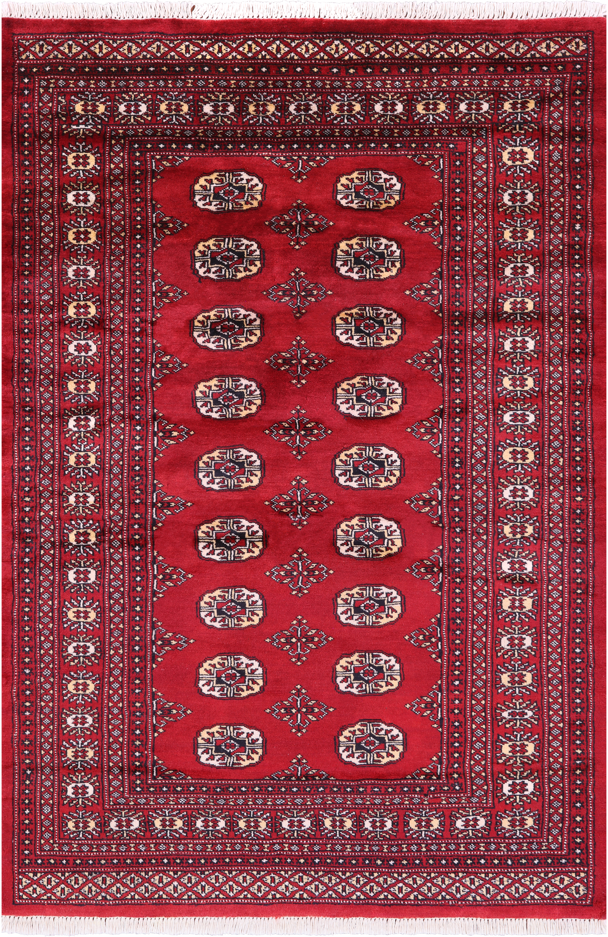 Red Bokhara Handmade Wool Rug - 4' 0" X 5' 10"