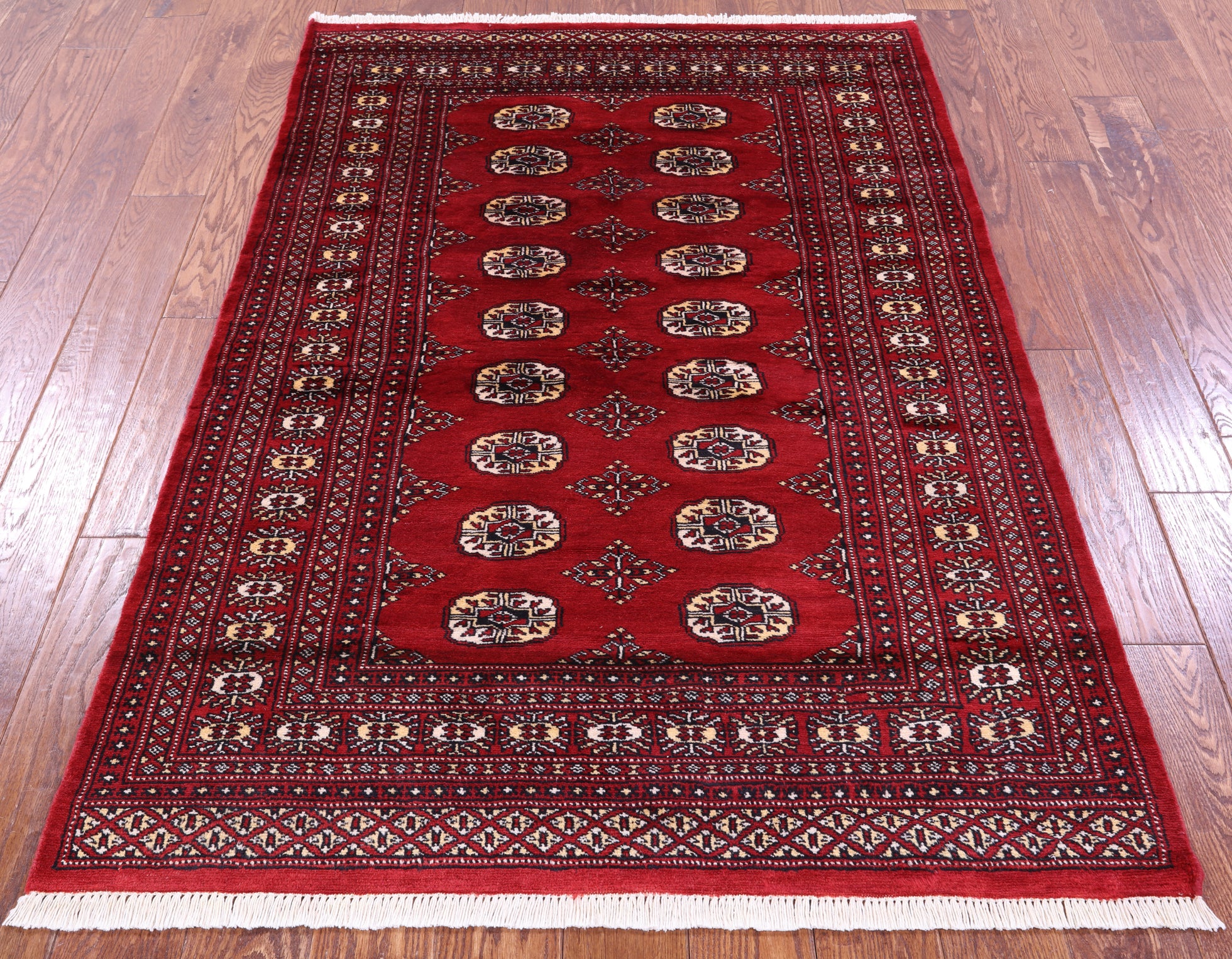 Red Bokhara Handmade Wool Rug - 4' 0" X 5' 10"