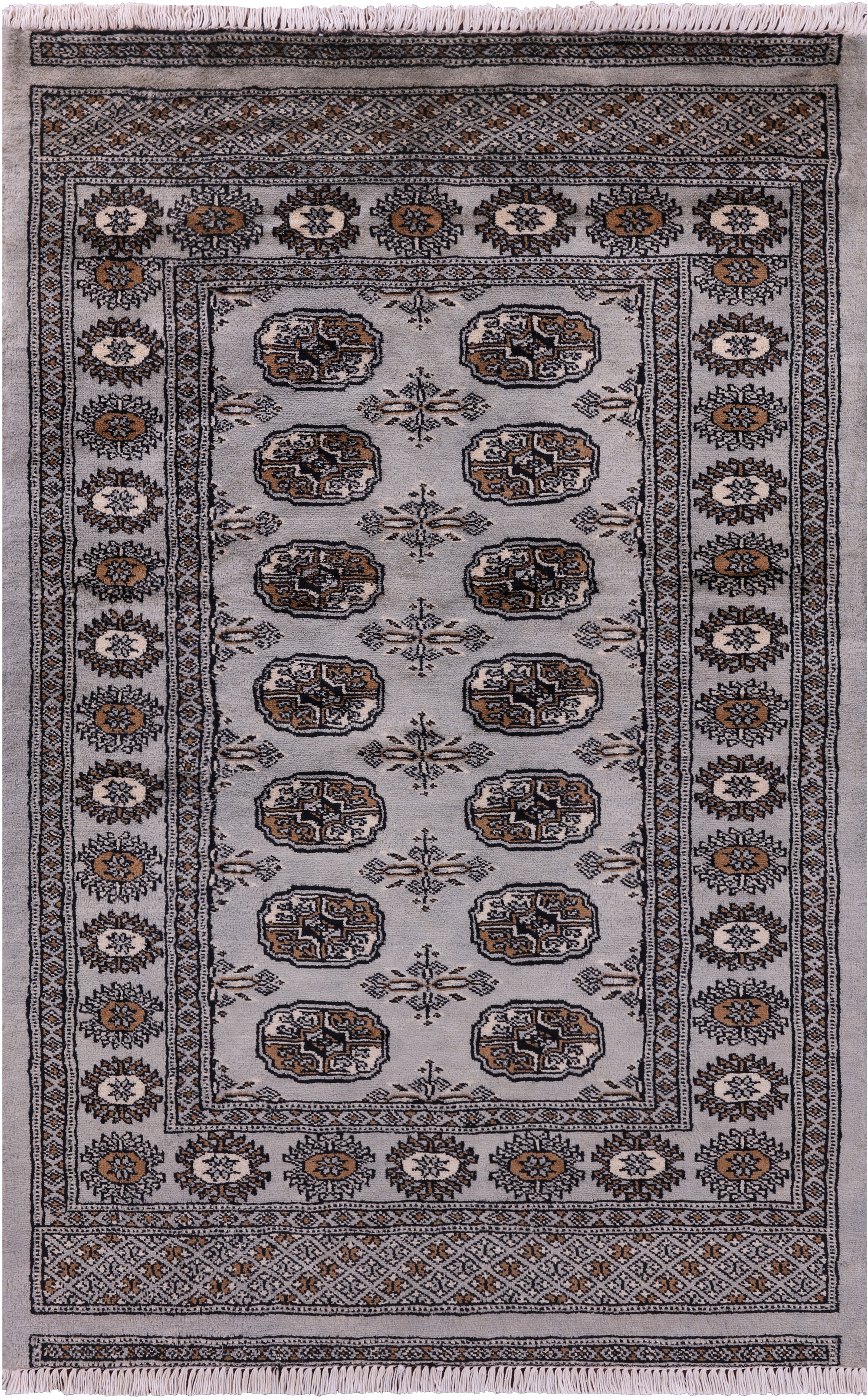 Grey Bokhara Hand-Knotted Wool Rug - 3' 0" X 4' 7"