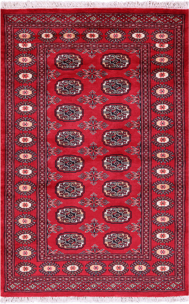 Red Bokhara Handmade Wool Rug - 3' 2" X 4' 10"