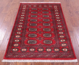 Red Bokhara Handmade Wool Rug - 3' 2" X 4' 10"