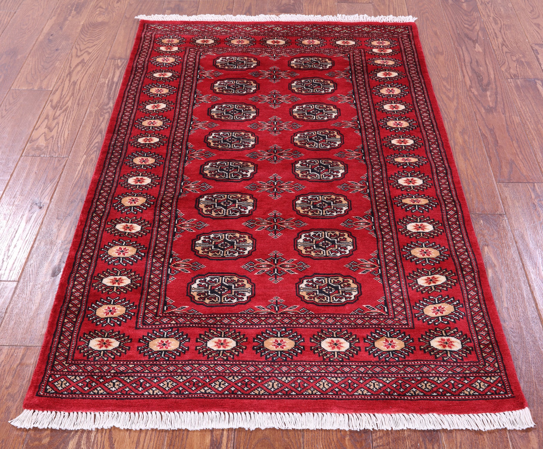 Red Bokhara Handmade Wool Rug - 3' 2" X 4' 10"