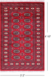 Red Bokhara Handmade Wool Rug - 3' 2" X 4' 10"