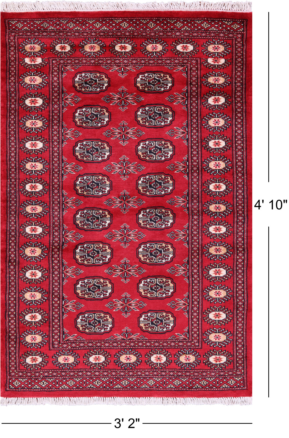 Red Bokhara Handmade Wool Rug - 3' 2" X 4' 10"