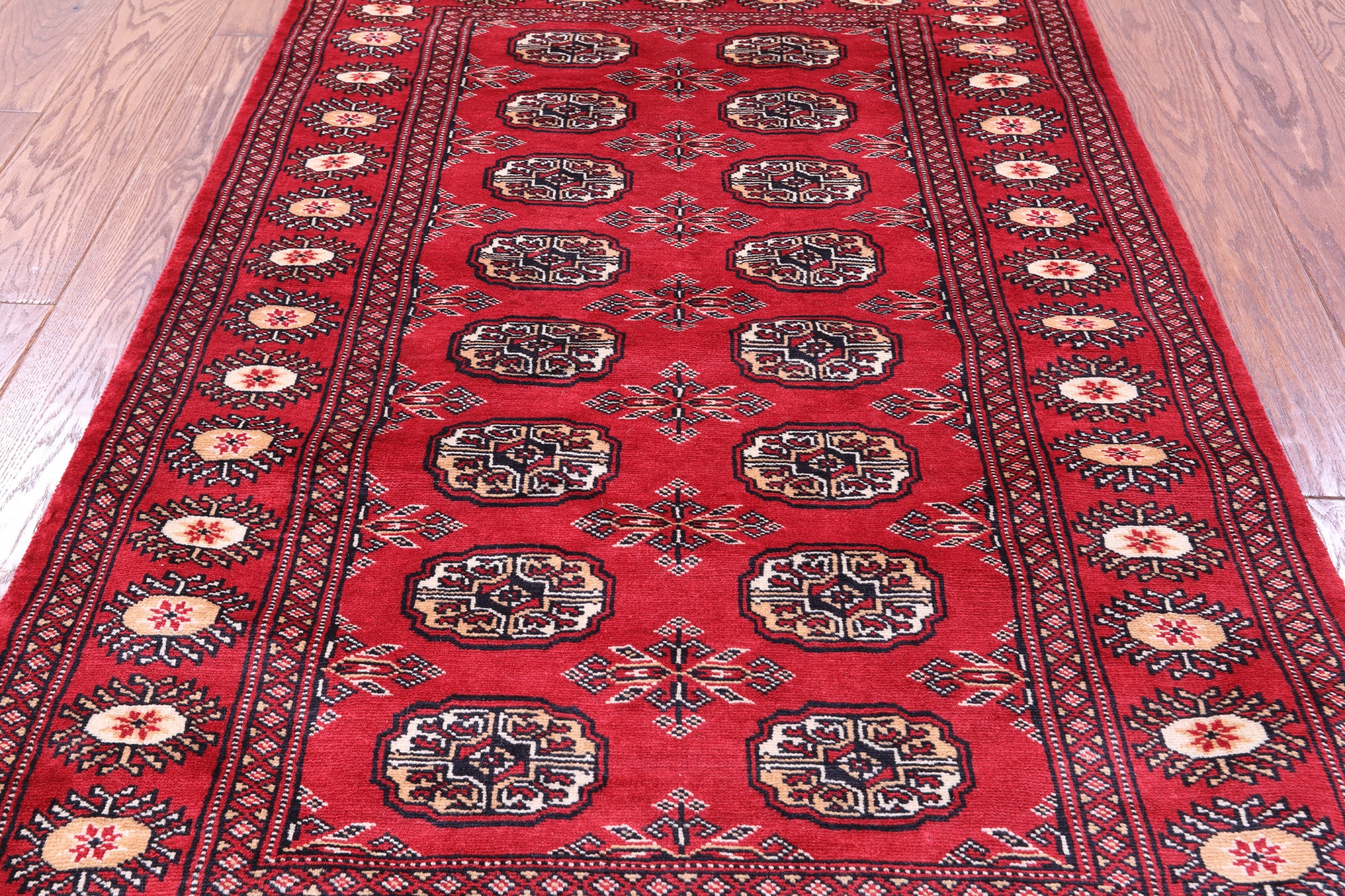 Red Bokhara Handmade Wool Rug - 3' 2" X 4' 10"