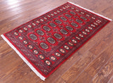 Red Bokhara Handmade Wool Rug - 3' 2" X 4' 10"