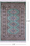 Green Bokhara Handmade Wool Rug - 2' 8" X 3' 10"