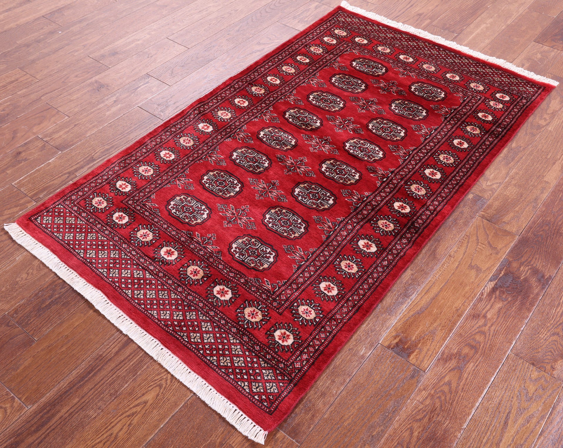 Red Bokhara Handmade Wool Rug - 3' 1" X 5' 3"
