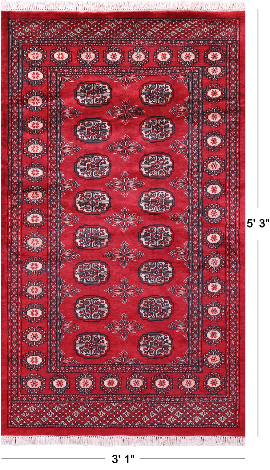 Red Bokhara Handmade Wool Rug - 3' 1" X 5' 3"