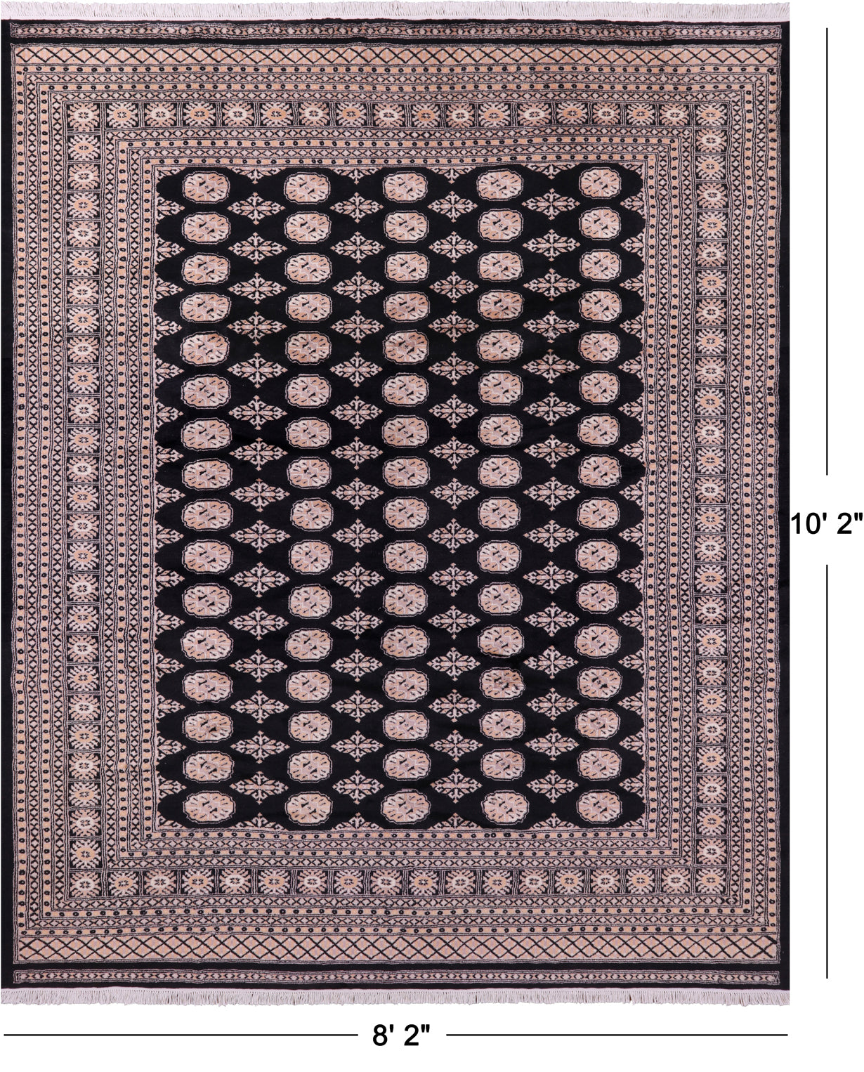 Black Bokhara Hand-Knotted Wool Rug - 8' 2" X 10' 2"